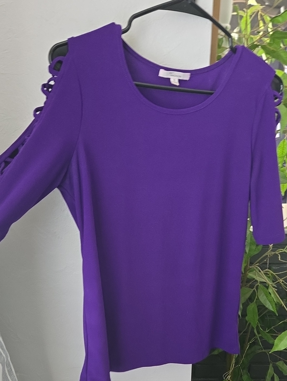 Bright Purple Cold-Shoulder Knit Top